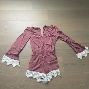 Pink and lace boho long sleeve romper